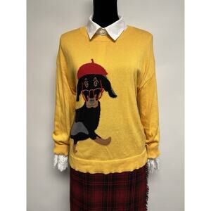 Dachshund Doxie Wiener Dog Women’s Sweater Yellow Preppy Dog Lover Large Puppy